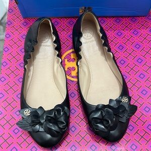 Tory Burch Black Ballet Flats with Bow Detail